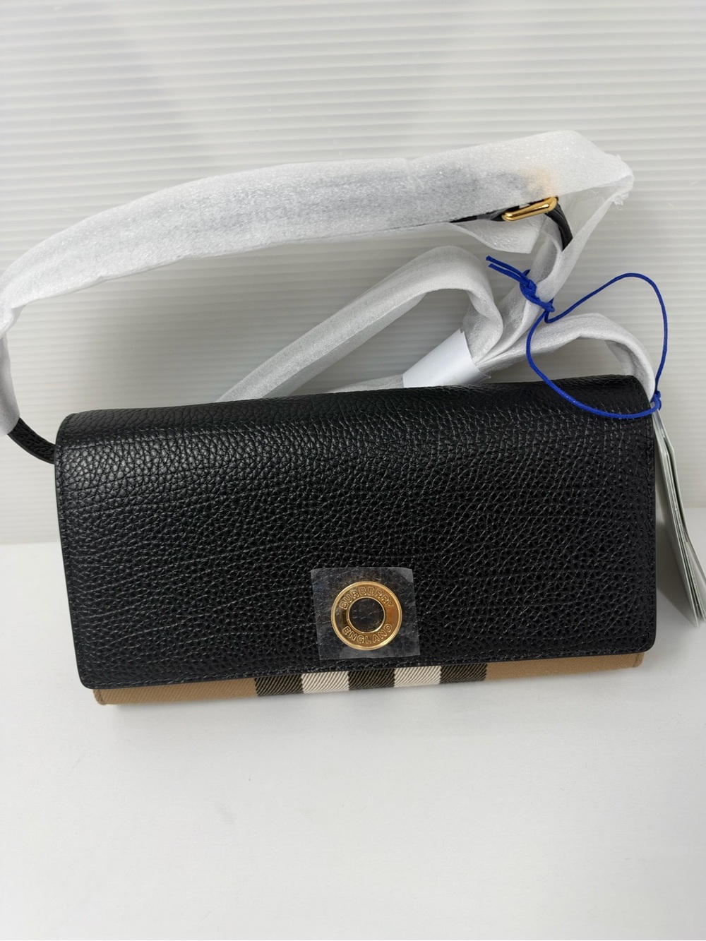 Burberry Black Pebbled Leather Crossbody with Signature Check Trim